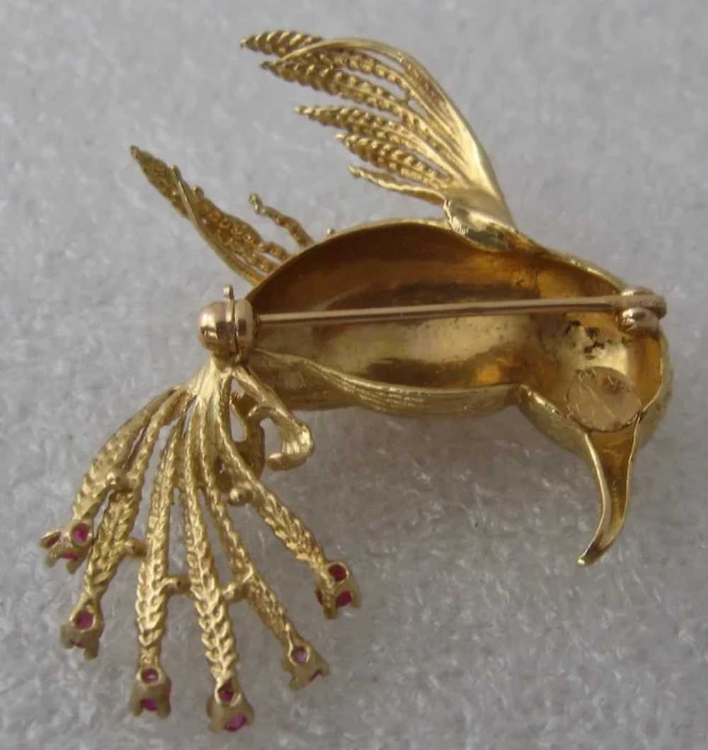 Vintage 14K Gold Hummingbird w/ Rubies Signed MJ - image 5