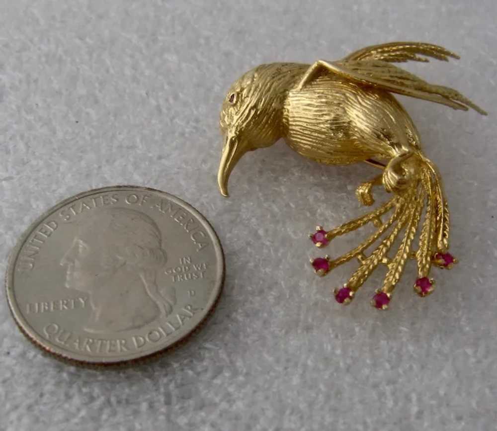 Vintage 14K Gold Hummingbird w/ Rubies Signed MJ - image 7