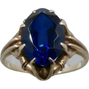 1960s 10K Royal Blue Synthetic Sapphire Ring Sz 6