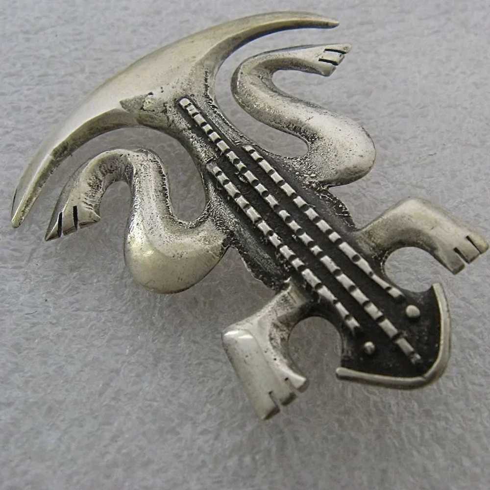 Big 900 Silver Double Tailed Lizard Pin Colombian - image 2