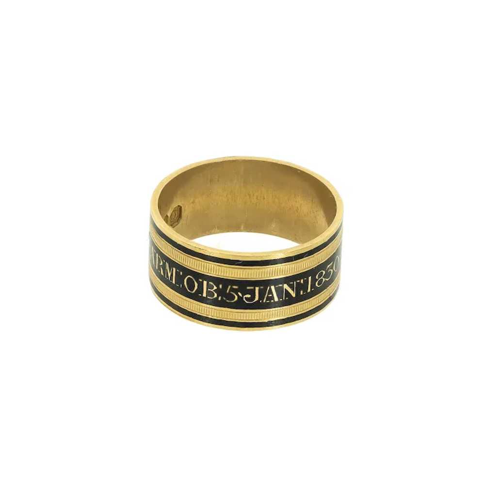 Georgian Mourning Ring 18 ct Gold, Antique Enamel… - image 2