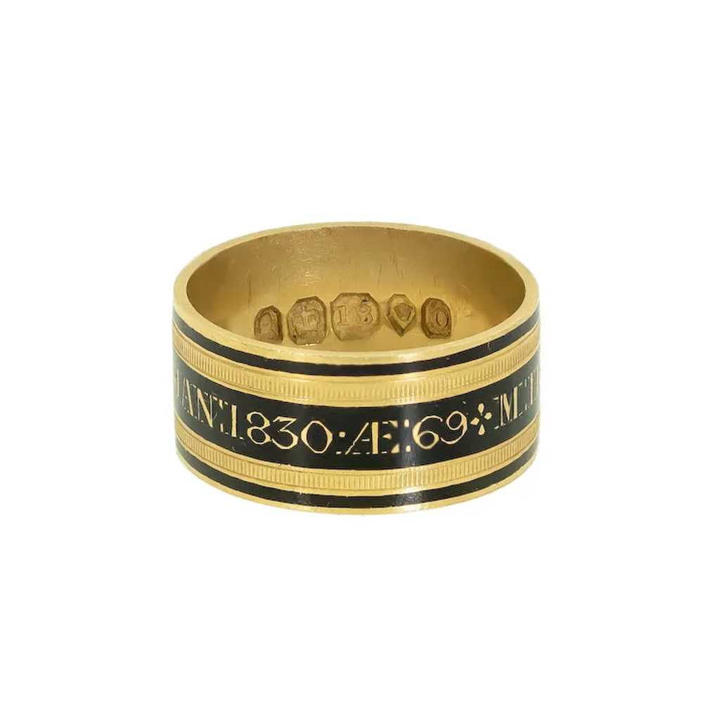 Georgian Mourning Ring 18 ct Gold, Antique Enamel… - image 7
