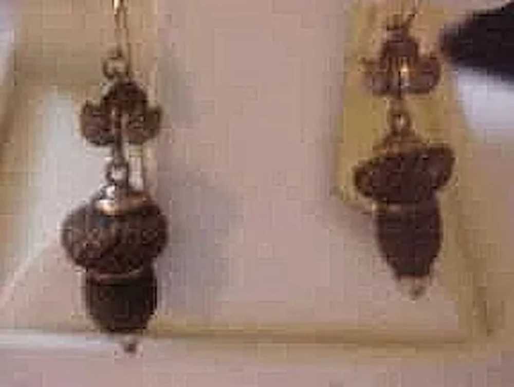 10K Gold Victorian Hair Mourning Acorn Earrings - image 2