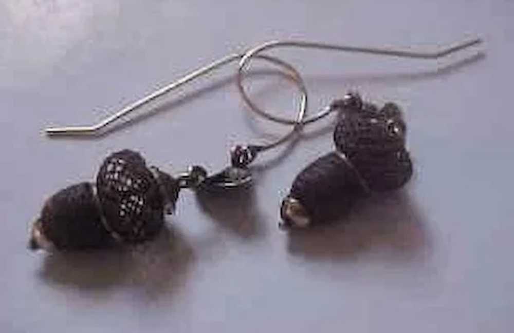 10K Gold Victorian Hair Mourning Acorn Earrings - image 3