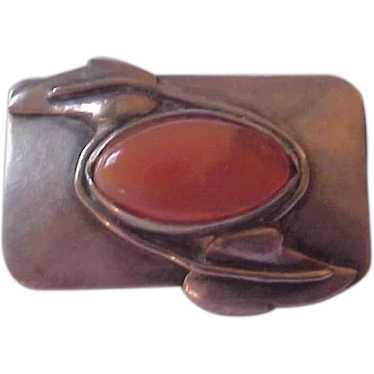 Sterling Silver A & Carnelian Arts & Crafts  Pin … - image 1