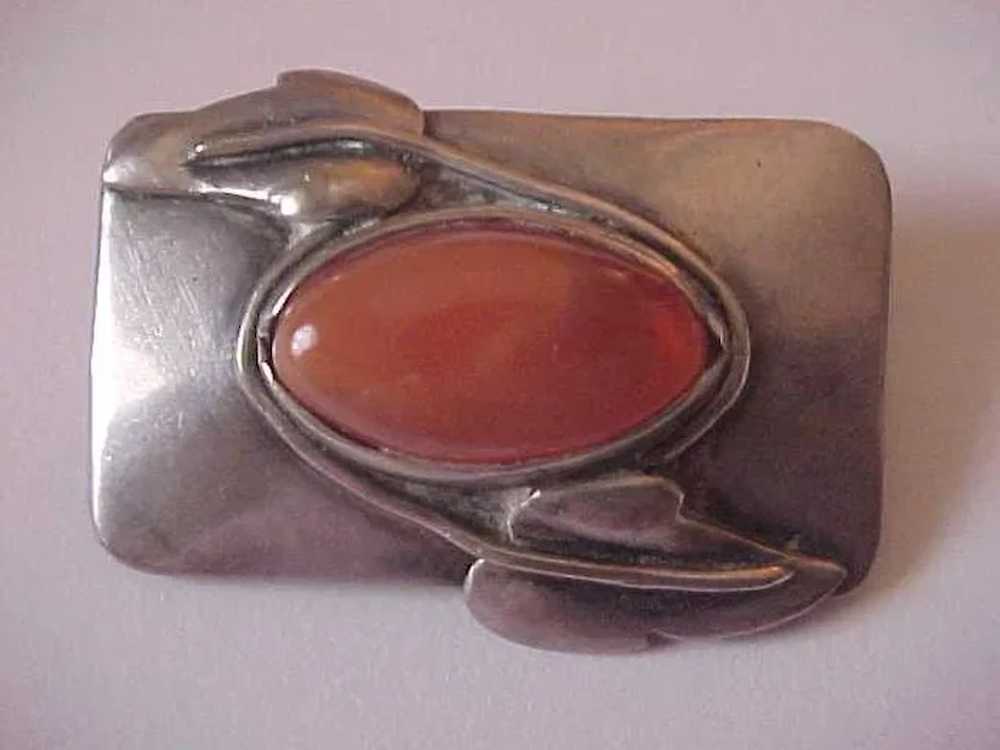 Sterling Silver A & Carnelian Arts & Crafts  Pin … - image 2