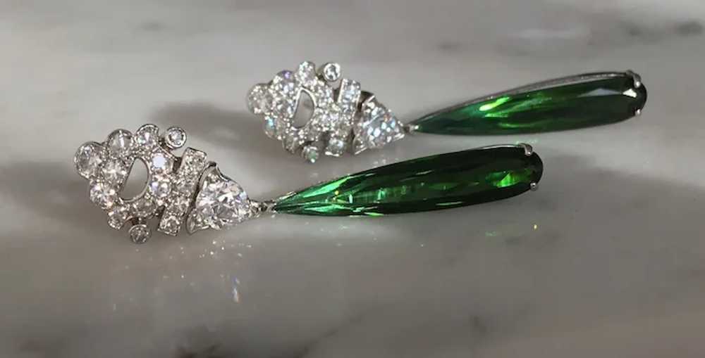 Art Deco 18k White Gold Diamond Natural Green Tou… - image 3