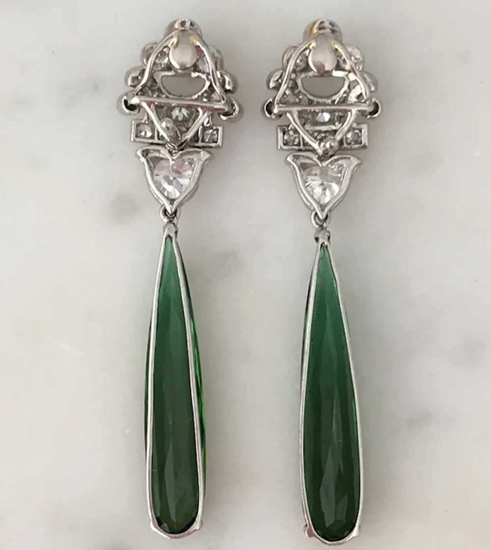 Art Deco 18k White Gold Diamond Natural Green Tou… - image 4