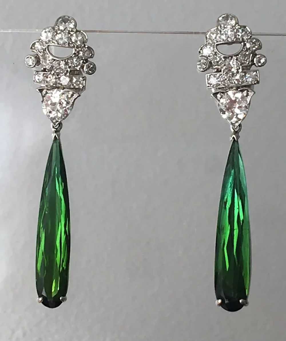 Art Deco 18k White Gold Diamond Natural Green Tou… - image 5