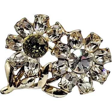 Unsigned Designer Quality Sparkling Flower Brooch 