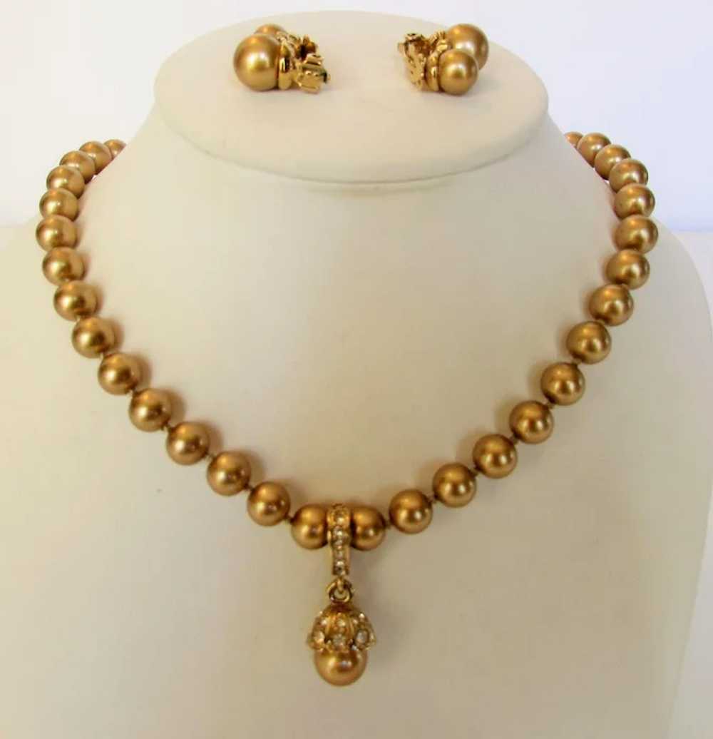 Vintage Carolee Faux Golden Pearl Necklace and Ma… - image 2