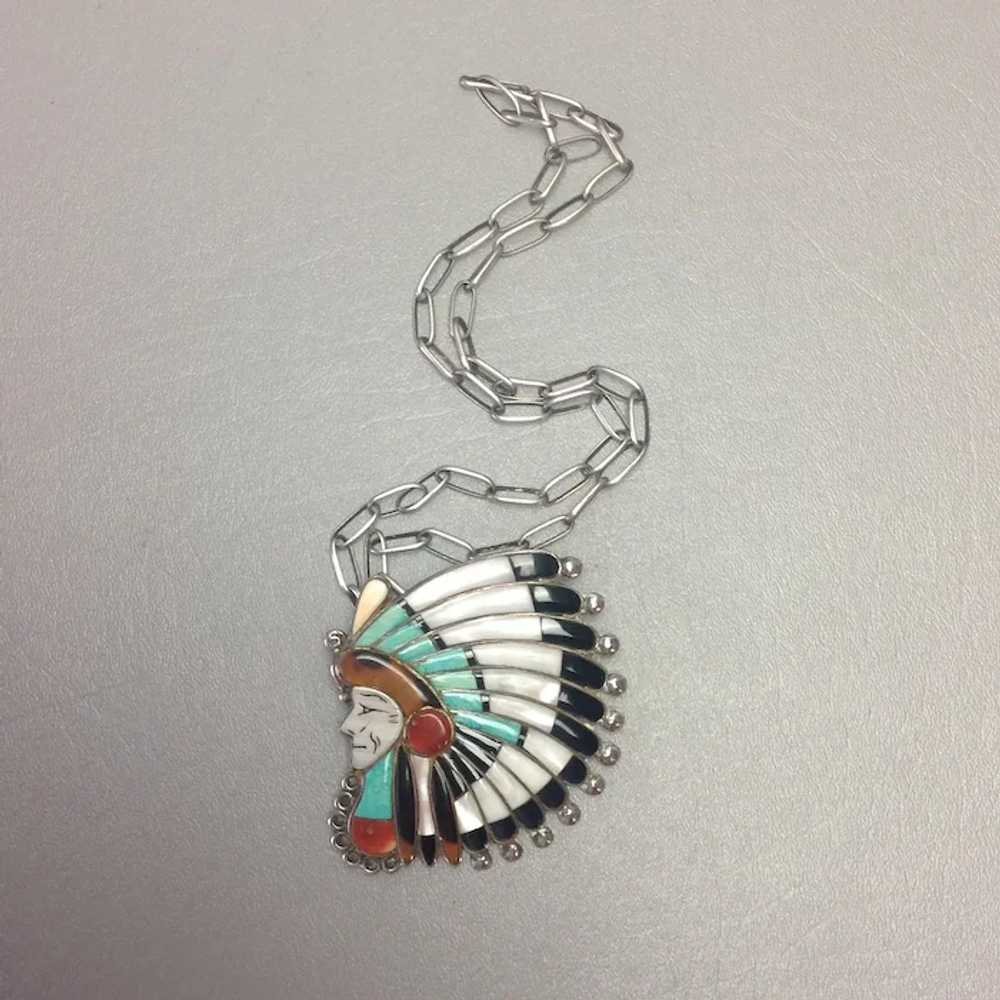 Zuni Chief Headdress Bolo 3” Large Turquoise Ster… - image 2