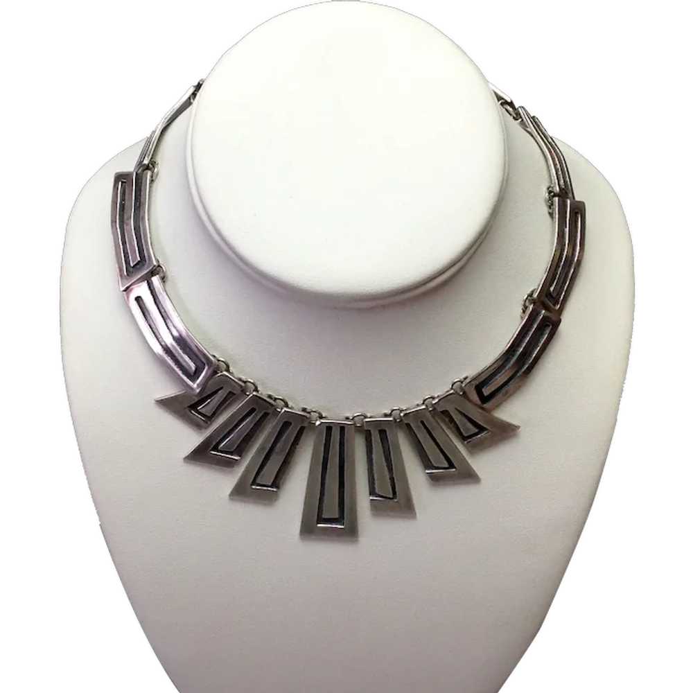 Aztec Design Mexican Sterling Necklace Choker Taxco Gem