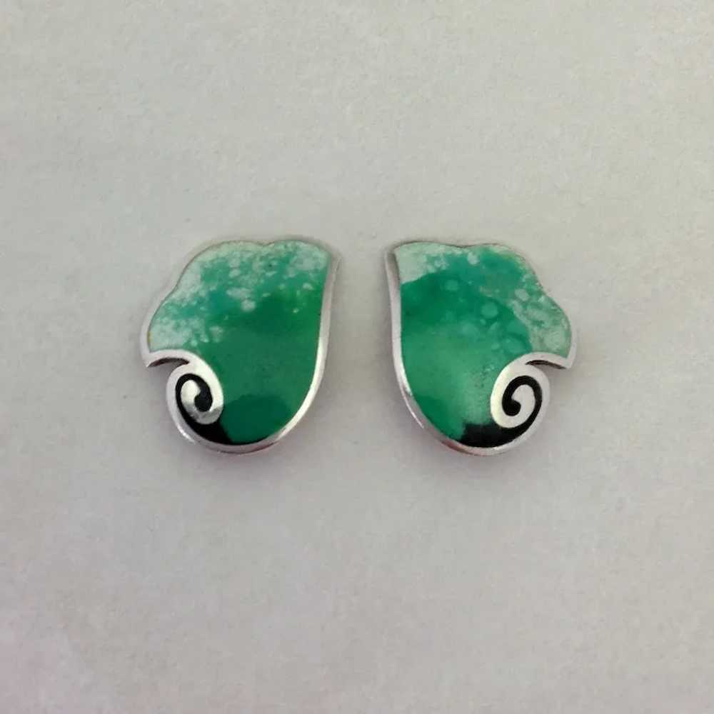 G. Laffi Green Enamel Sterling Earrings - image 2