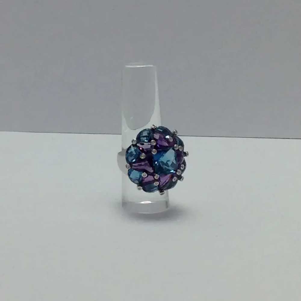 Blue Topaz 18k Mosaic Ring Amethyst and Diamonds … - image 3