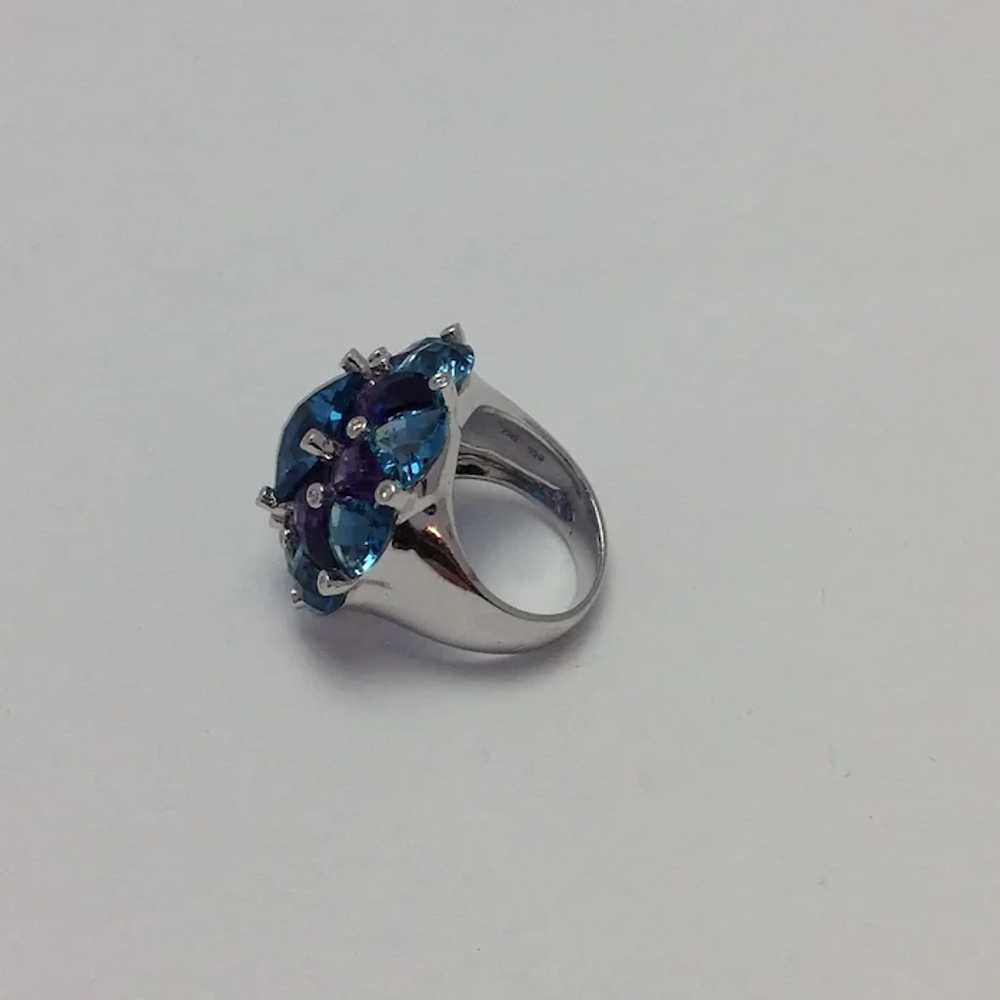 Blue Topaz 18k Mosaic Ring Amethyst and Diamonds … - image 6