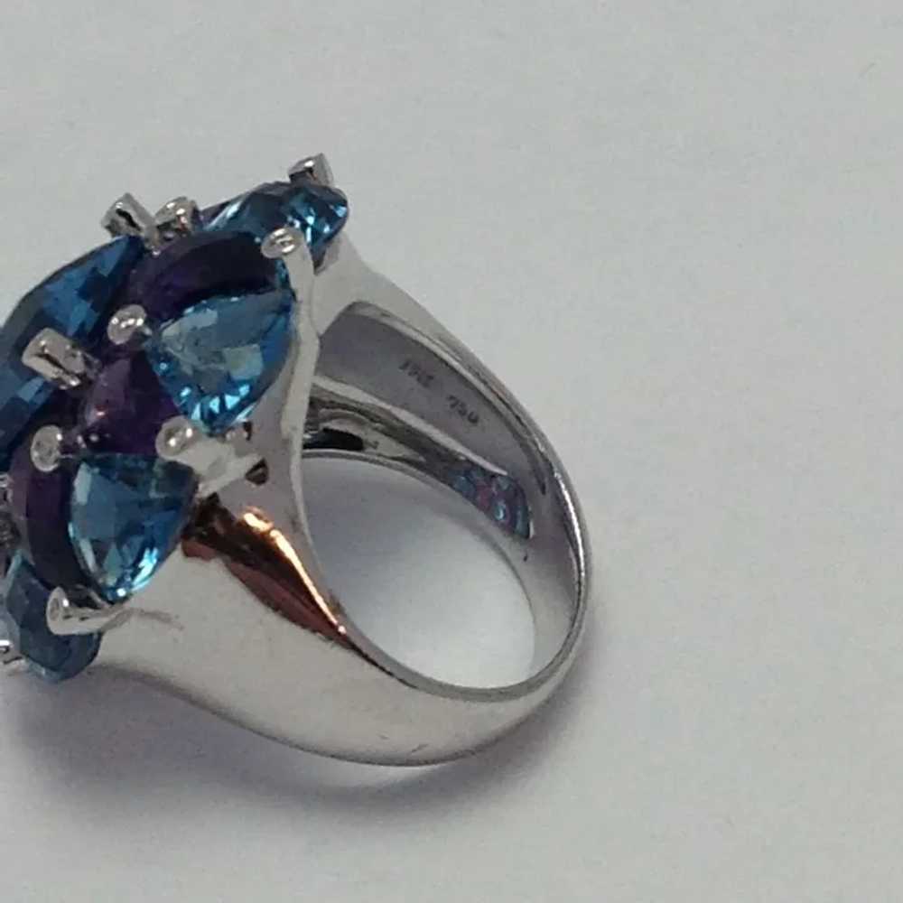 Blue Topaz 18k Mosaic Ring Amethyst and Diamonds … - image 7