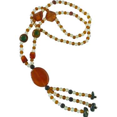 Amber Color Clear Glass and Jasper Bead Necklace … - image 1