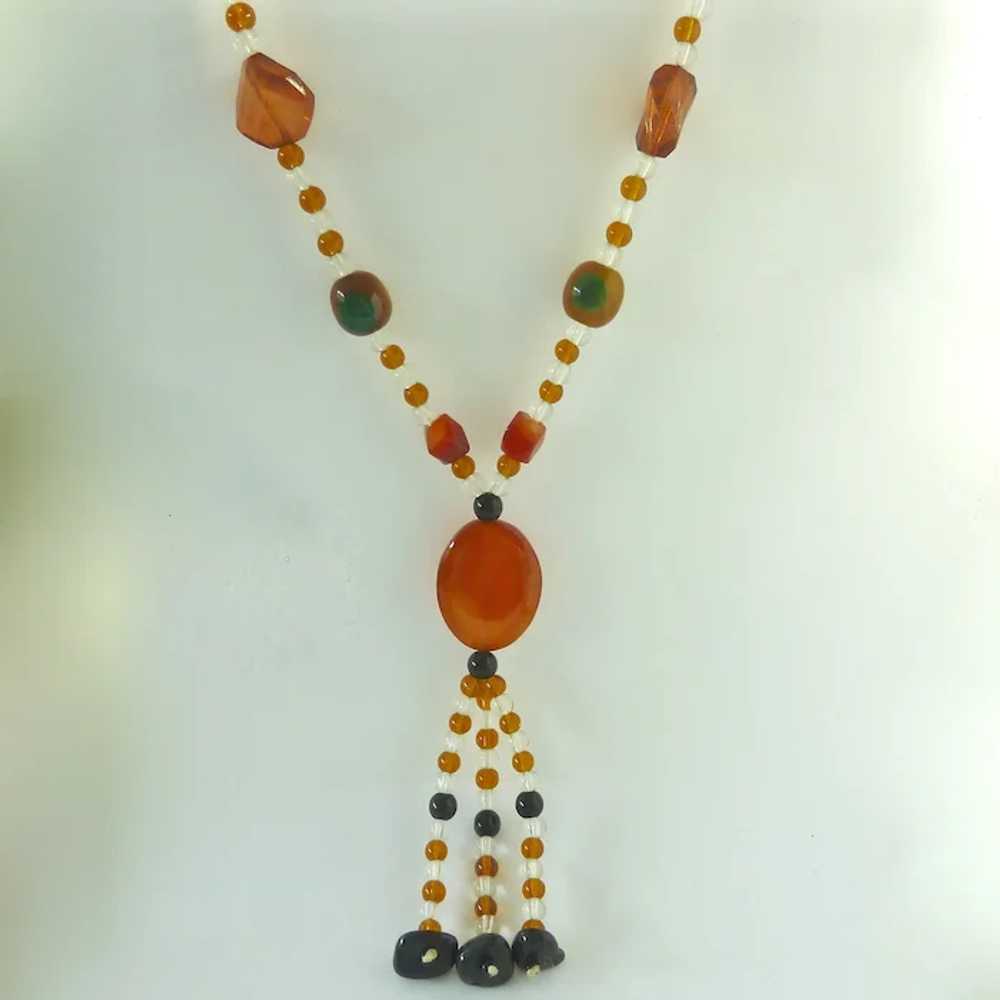 Amber Color Clear Glass and Jasper Bead Necklace … - image 2