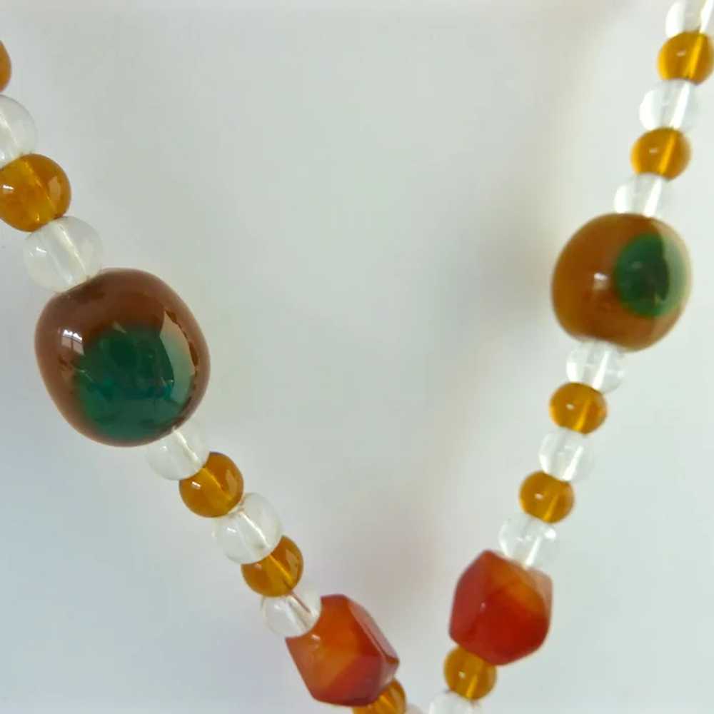 Amber Color Clear Glass and Jasper Bead Necklace … - image 3