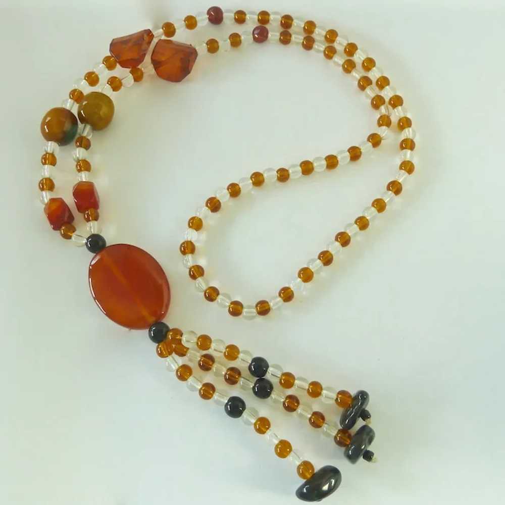 Amber Color Clear Glass and Jasper Bead Necklace … - image 8