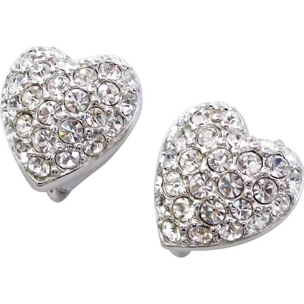 Swarovski Clear Crystal Heart Clip Earrings Swan … - image 1