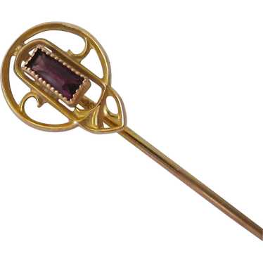 10K Gold Amethyst Paste Stick Pin Art Nouveau Deco