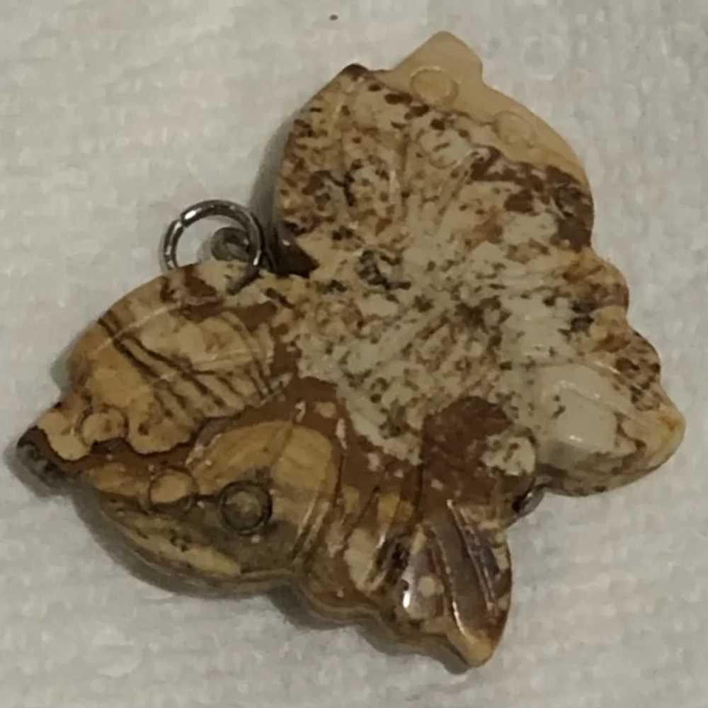 Vintage Double Side Carved Jasper Butterfly Penda… - image 3