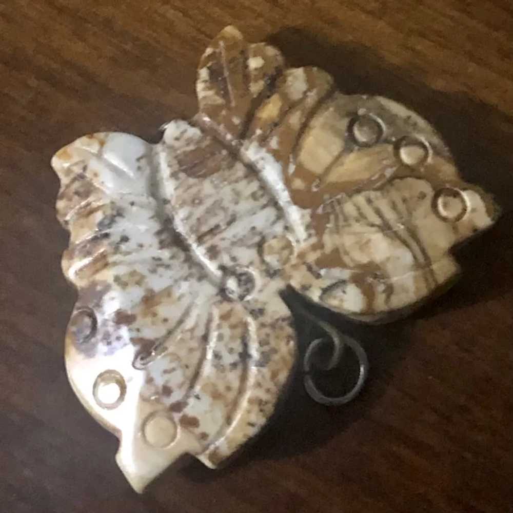 Vintage Double Side Carved Jasper Butterfly Penda… - image 6