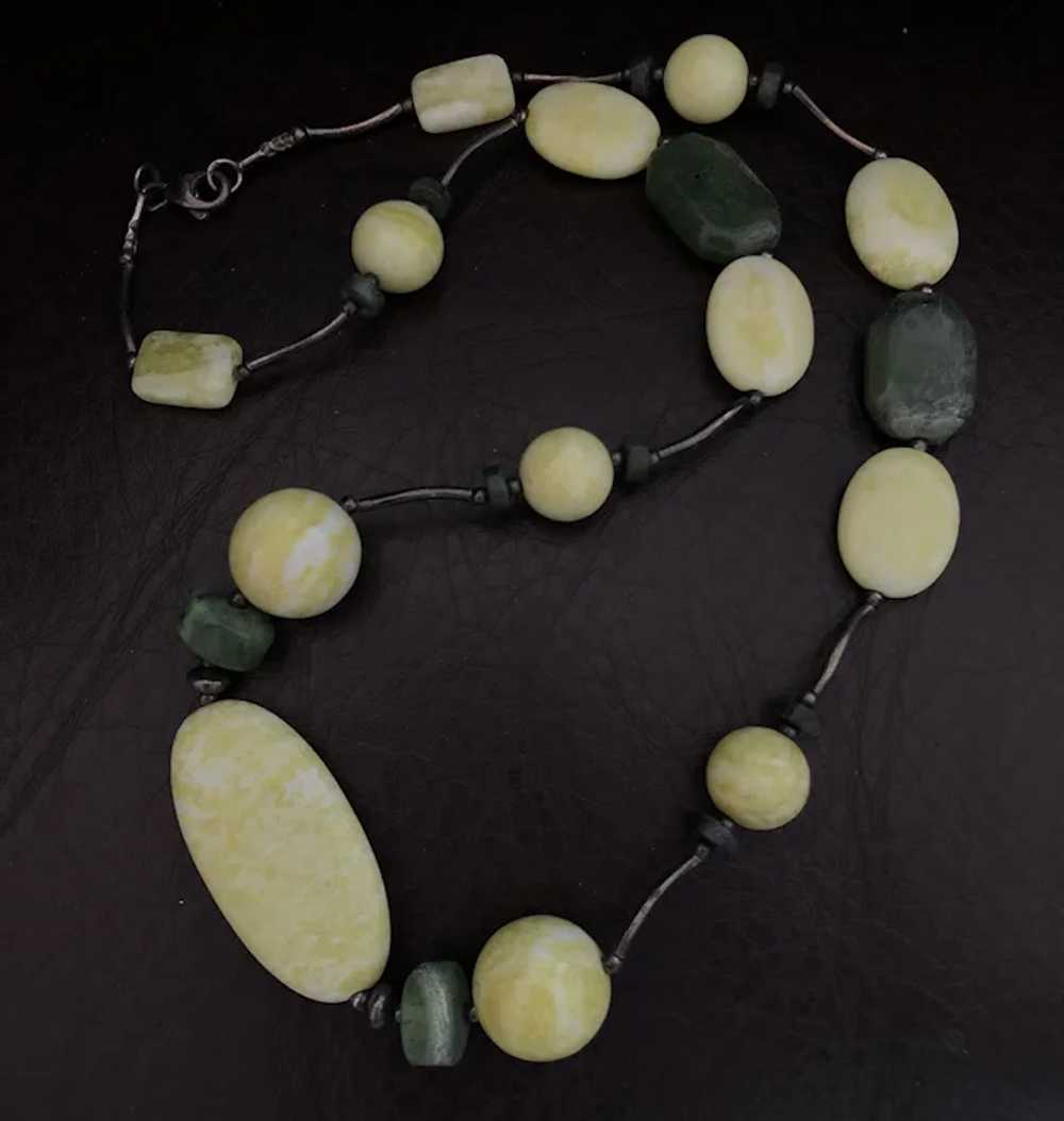 Vintage Natural Green Yellow Nephrite Jade Sterli… - image 7