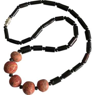 Vintage Natural Black Coral with Red Apple Coral … - image 1