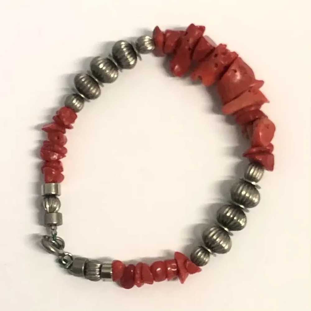 Beautiful Real Natural Red Coral with Silver Tone… - image 2