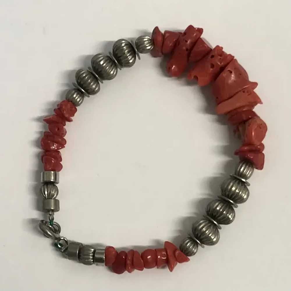 Beautiful Real Natural Red Coral with Silver Tone… - image 3