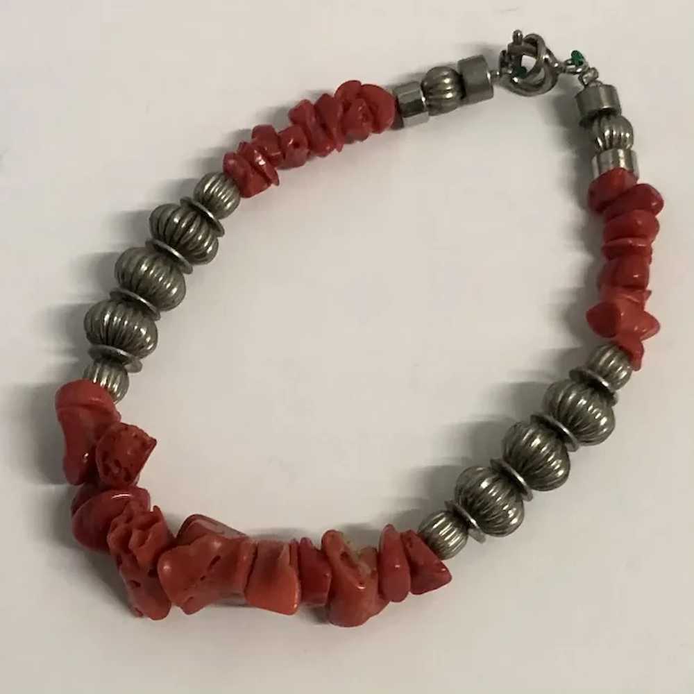 Beautiful Real Natural Red Coral with Silver Tone… - image 4