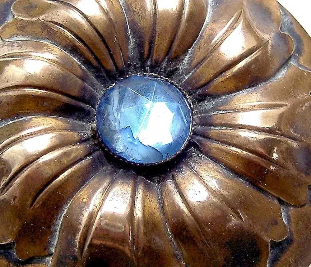 Art Nouveau brooch moulded brass flower shape - image 2