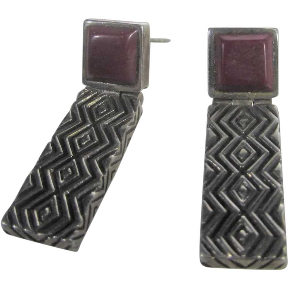 Sterling Silver Carnelian Pierced Earrings - image 1
