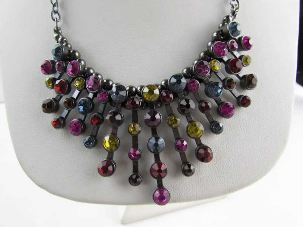 Vintage Multi Crystal Festoon Necklace in Darkene… - image 10