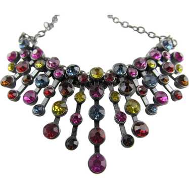 Vintage Multi Crystal Festoon Necklace in Darkene… - image 1