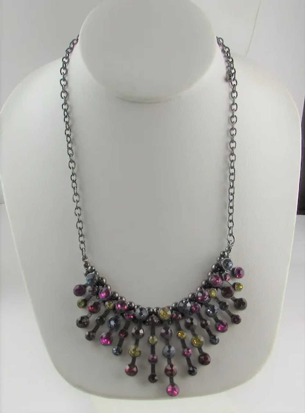 Vintage Multi Crystal Festoon Necklace in Darkene… - image 2