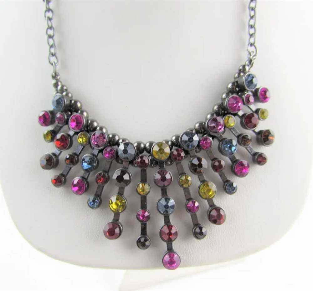 Vintage Multi Crystal Festoon Necklace in Darkene… - image 3