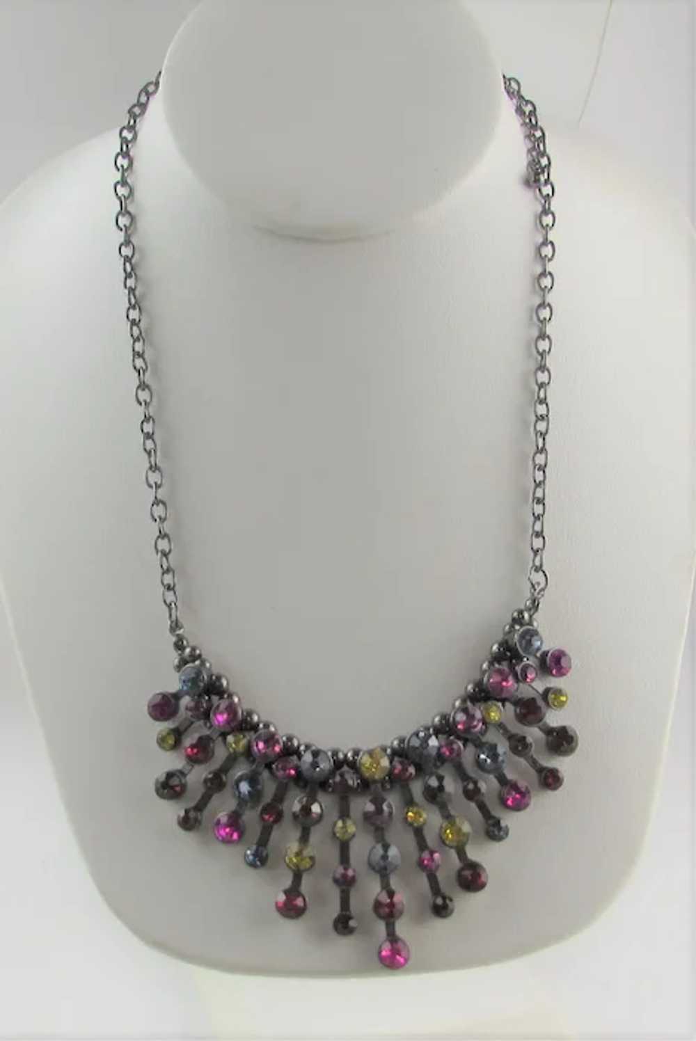 Vintage Multi Crystal Festoon Necklace in Darkene… - image 4