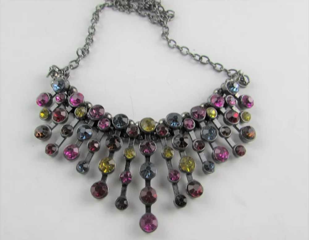 Vintage Multi Crystal Festoon Necklace in Darkene… - image 5