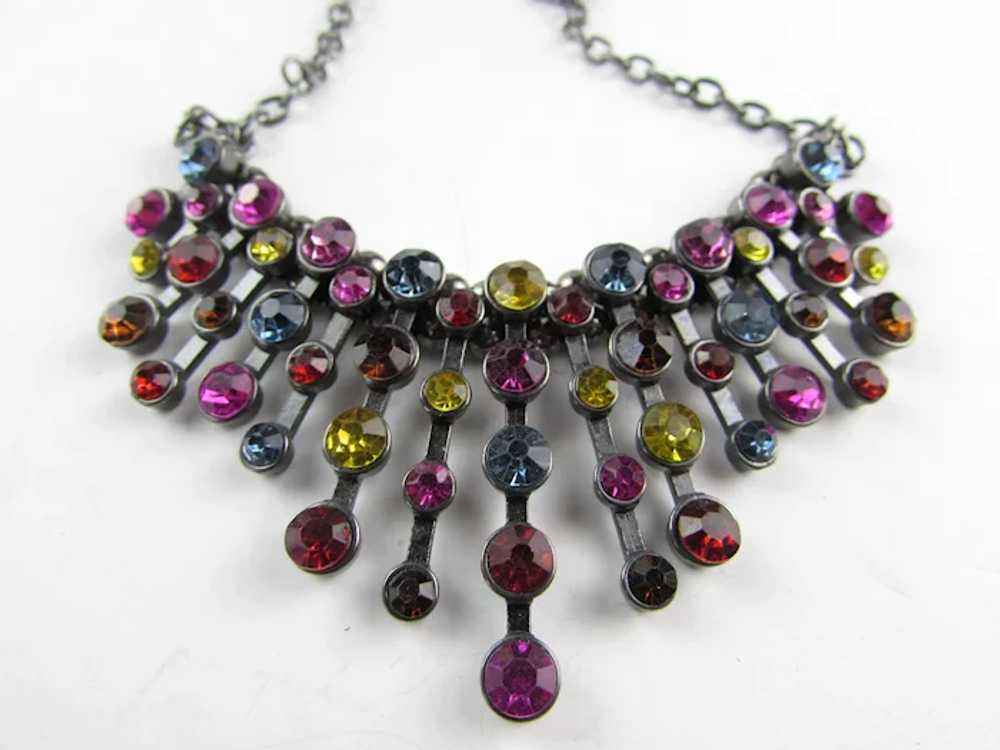 Vintage Multi Crystal Festoon Necklace in Darkene… - image 6