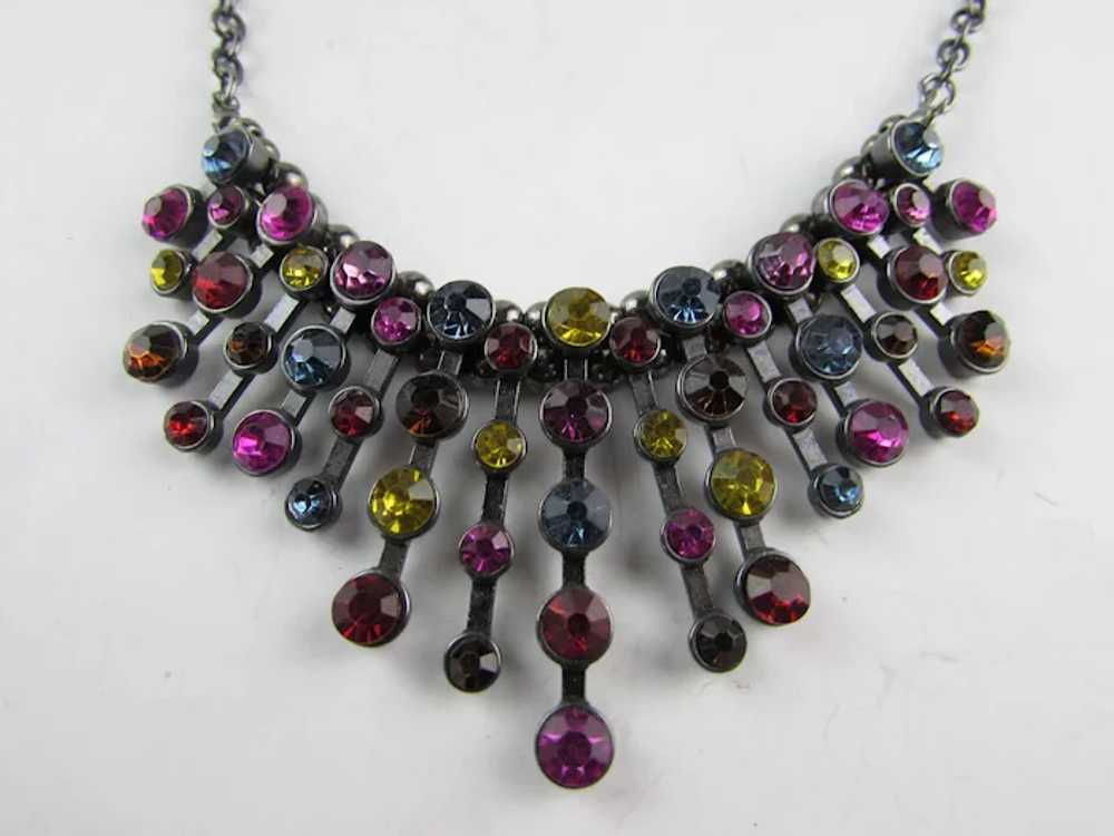 Vintage Multi Crystal Festoon Necklace in Darkene… - image 8