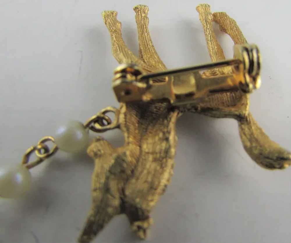 Vintage Gold Tone Pony Two Part Pin With Faux Pea… - image 4