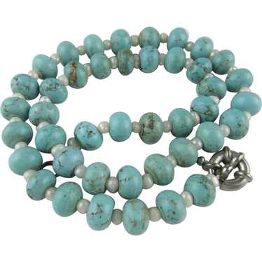 Turquoise Beads With Freshwater Pearl Spacers Nec… - image 1