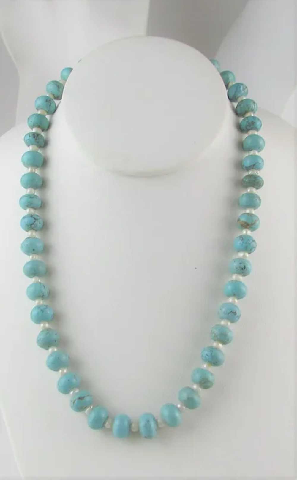 Turquoise Beads With Freshwater Pearl Spacers Nec… - image 2