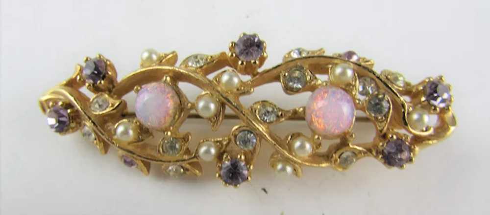 Vintage Gold Tone Pin With Faux Opals, Faux Pearl… - image 2