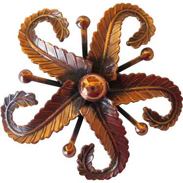 Renoir Copper Swirled Leaf Brooch