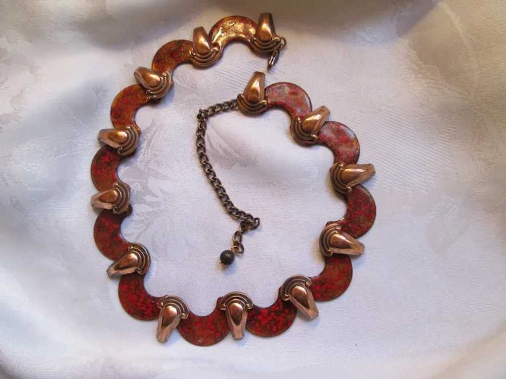 Matisse Orange Enamel on Copper Necklace and Clip… - image 3